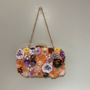 Beaded Flower Peach Clutch